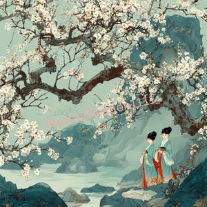 Papel de arroz para decoupage, estilo chinoiserie, arte mural de jardín chino oriental n.° 393, papel de arroz tamaño carta para joyeros, velas, muebles y manualidades.