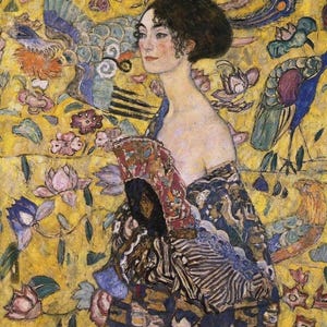 Papel de arroz para decoupage Gustav Klimt "Mujer con abanico" n.° 126, papel de arroz tamaño carta para joyeros, muebles, arte mural y álbumes de recortes.
