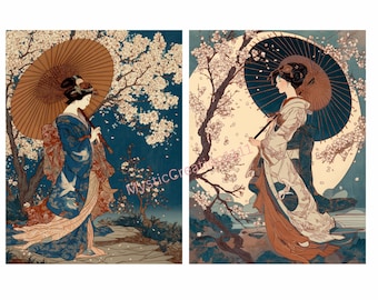 Decoupage Paper Japanese Geisha Ukiyo-e Style Art Bundle #872, Letter Size Rice paper