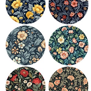 Decoupage Rice Paper with 6 Round William Morris Floral Patterns #6, for DIY Crafts, Rice paper for Coaster, Trinket Box, Candle, Furniture