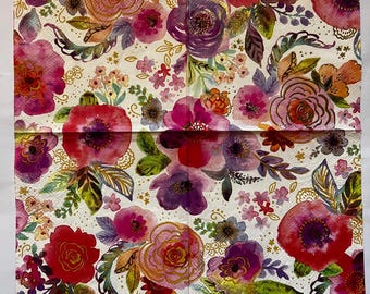 Pink Red Floral Paper Napkin for Decoupage, Image Transfer for Coaster, Trinket Box, Tray, Candle, DIY Crafts Supply, Scrapbook Junk Journal