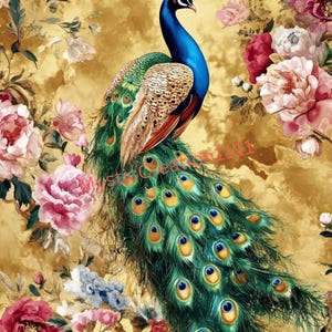 Decoupagepapier Vintage Oosterse bloemen Peacock Wall Art #375, rijstpapier Letter-formaat voor Snuisterijdoosje, kaars, meubels, ambacht, dagboek