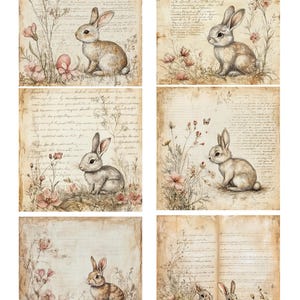 Papier de riz pour découpage avec 6 motifs carrés de carnets de lapins de Pâques n° 97, papier de riz pour sous-verre, boîte à bijoux, fournitures pour meubles et travaux manuels