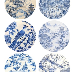 Papier de riz pour découpage n° 10 avec 6 chinoiseries rondes, papier de riz pour sous-verre, boîte à bijoux, bougie, meubles et articles de bricolage