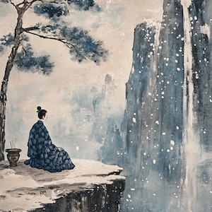 Papel para decoupage Chinoiserie, pintura de paisaje oriental chino con tinta artística n.° 246, papel de arroz tamaño carta para joyeros, velas y muebles.