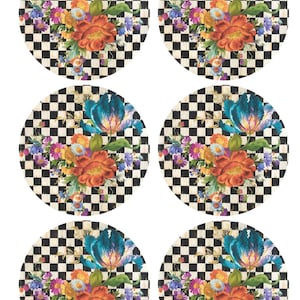 Papier de riz pour découpage avec 6 motifs floraux à carreaux ronds n°12, papier de riz pour sous-verre, boîte à bijoux, bougie, fournitures pour meubles et travaux manuels