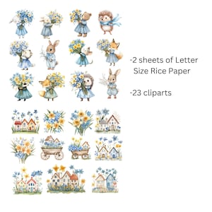 Lot de 23 motifs floraux animaux printaniers pour découpage n° 76, papier de riz pour dessous de verre, boîte à bijoux, meubles, journal de scrapbooking