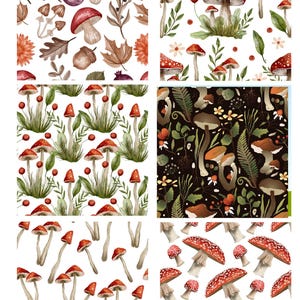 Papier de riz pour découpage avec 6 motifs de champignons carrés #2, papier de riz pour sous-verre, boîte à bibelots, bougie, meubles et fournitures pour travaux manuels
