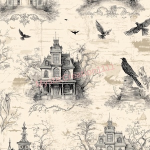 Decoupage Rice Paper Halloween Haunted Mansion Crow Ghost #514, Rice paper for Coaster, Trinket Box, Candle, Furniture, Scrapbook Journal