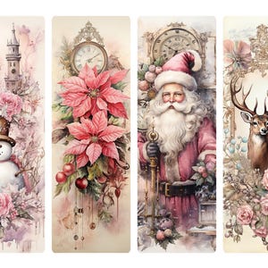 Marcador navideño vintage rosa decoupage n.° 184, papel de arroz tamaño carta para diarios, cajas de baratijas, velas, muebles y álbumes de recortes.