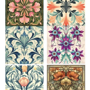 Decoupage rijstpapier met 6 vierkante art nouveau-bloempatronen #101, rijstpapier voor onderzetter, snuisterijdoosje, Meubels en DIY