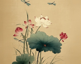 Decoupage Paper Chinoiserie Oriental Chinese Flower Ink Painting Art#245, Letter Size Rice paper for Trinket Box, Candle, Furniture, & Craft