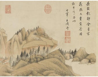 Decoupage Paper Chinoiserie Oriental Chinese Landscape calligraphy Painting #237, Letter Size Rice paper for Trinket Box, Candle & Furniture