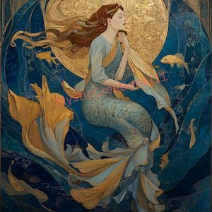 Decoupage Meerjungfrau #604, Reispapier im Art Nouveau-Stil für Schmuckbox, Kerzen, Möbel, Scrapbook, Junk Journal, Wandkunst