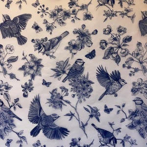 Carta velina cinese, motivo floreale retrò bianco e blu con uccelli per decoupage, articoli artigianali per mobili, sottobicchieri, decorazioni floreali per candele