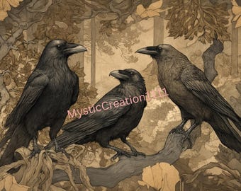 Decoupage Rice Paper Halloween Crows Ravens #390, Rice Paper for Coaster, Trinket Box, Furniture, Scrapbook Journal, Home Decor Art