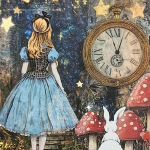 Decoupage Papier Alice im Wunderland Kaninchenbau #202, Reispapier für Untersetzer, Trinket Box, Kerzen, Möbel & DIY Bastelbedarf