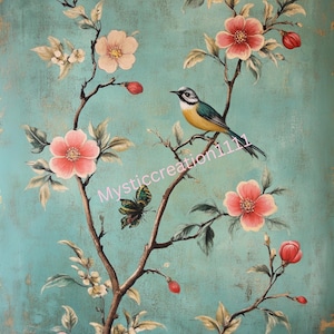 Decoupage rijstpapier bloemen vogel Franse toile muurkunst #120, rijstpapier Letter-formaat voor Snuisterijdoos, kaars, meubels, ambacht, dagboek