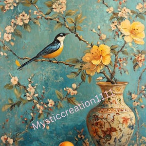 Decoupage rijstpapier chinoiserie vaas bloemen vogel kunst aan de muur #179, rijstpapier Letter-formaat voor Snuisterijdoos, kaars, dienblad, meubels, plakboek