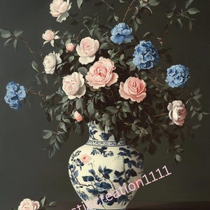 Decoupage Rice Paper Chinoiserie Vase Flowers Wall Art #177, Letter Size Rice paper for Trinket Box, Candle, Tray, Furniture & Scrapbook