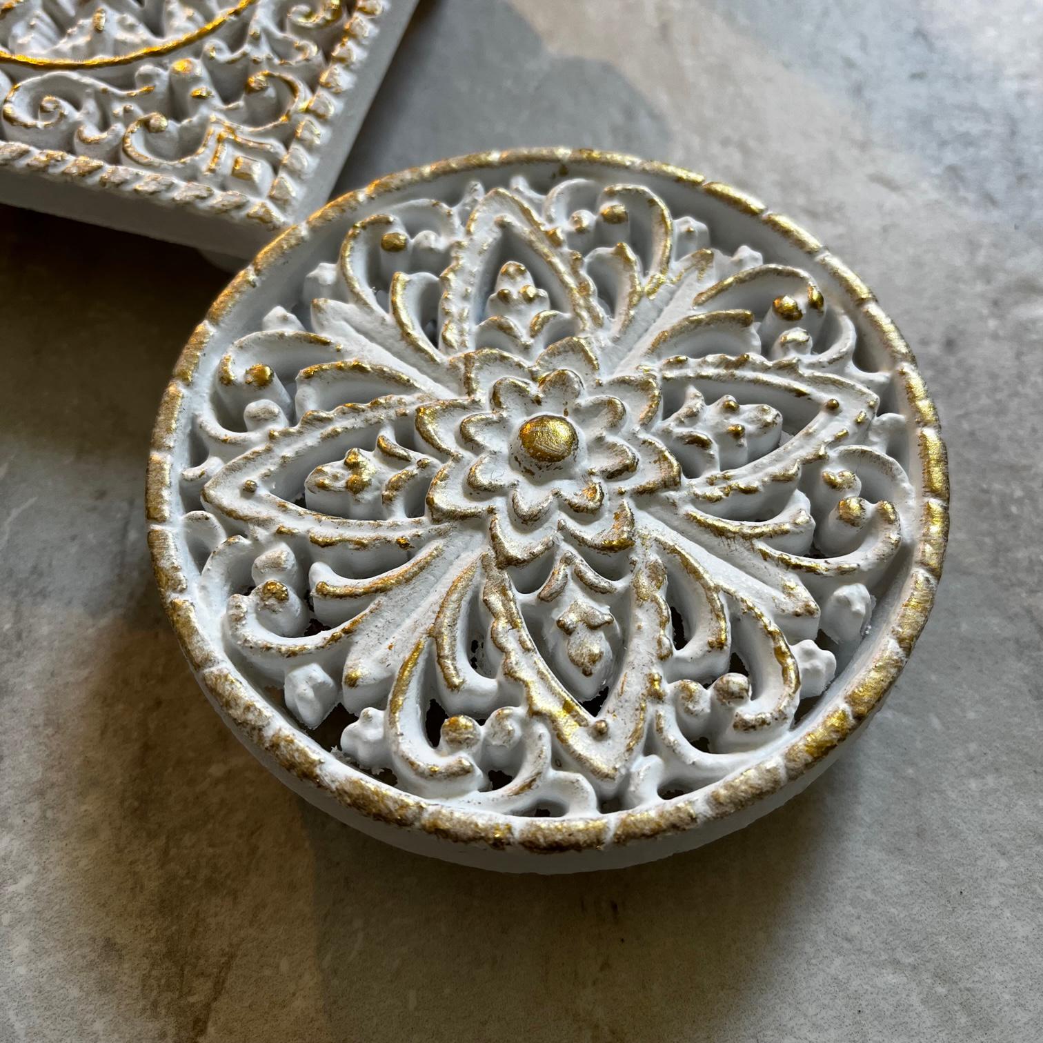 Gold Riser Round Mini Carved Wood Table Riser - Round Square Floral White Gold Riser ...