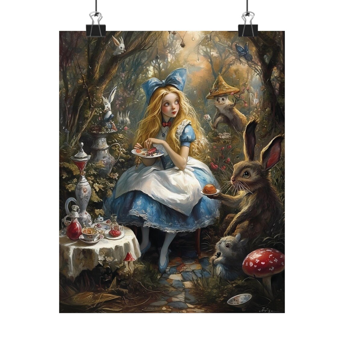 Alice in Wonderland Tea Party Rabbit Poster, Vintage Spring Decor ...