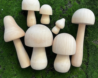 7 Hongos de madera, Hongos de madera sin terminar para manualidades, Decoración DIY, Juguetes sensoriales de madera Waldorf Montessori, Jardín de hadas, Set de setas