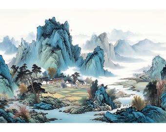 Decoupage Paper Chinoiserie Oriental Chinese Landscape Ink Painting #236, Letter Size Rice paper for Trinket Box, Candle, Furniture, & Craft