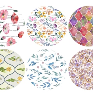 Papier de riz pour découpage avec 6 motifs floraux ronds #2, pour travaux manuels, papier de riz pour dessous de verre, boîte à bijoux, bougie, fournitures pour meubles et travaux manuels