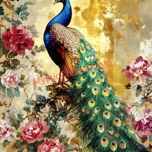 Decoupagepapier Vintage Oosterse bloemen Peacock Wall Art #376, rijstpapier Letter-formaat voor Snuisterijdoosje, kaars, meubels, ambacht, dagboek