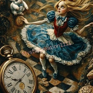 Papel de decoupage Alicia en el País de las Maravillas Alicia Conejo Blanco n.° 336, papel de arroz tamaño carta para posavasos, joyeros, velas, muebles y álbumes de recortes.