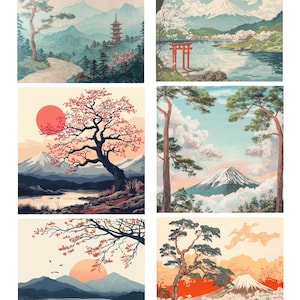 Papel de arroz para decoupage con 6 cuadrados estilo japonés Ukiyoe, color natural n.° 103. Papel de arroz para posavasos, cajas de baratijas, muebles y manualidades.