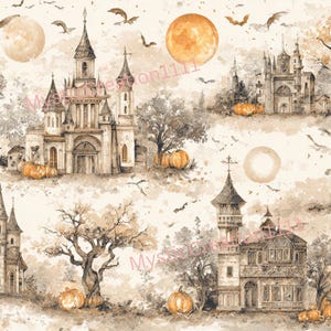 Decoupage Rice Paper Halloween Haunted Mansion Night Scene #590, Rice paper for Coaster, Trinket Box, Candle, Furniture, Scrapbook Journal