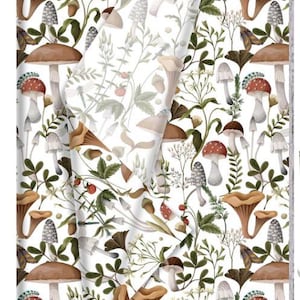Carta velina botanica con funghi e fragole, motivo Cottagecore naturale per decoupage, articoli artigianali per mobili, sottobicchieri e artigianato
