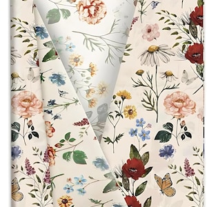 Carta velina con fiori di campo, papaveri rossi e farfalle per decoupage, carta velina per confezioni regalo, sottobicchieri, scatole portaoggetti, candele e bricolage