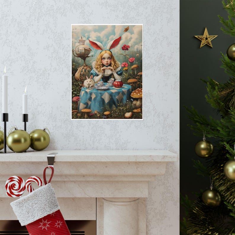 Alice in Wonderland Tea Party Rabbit Poster, Vintage Spring Décor ...