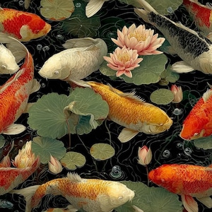 Carta di riso per decoupage, motivo "stagno di pesci koi" n. 265, formato lettera, per sottobicchieri, portaoggetti, candele, mobili e articoli per il fai da te.