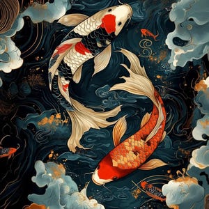 Decoupage Rice Paper Koi Fish Pond Pattern #209, Letter Size Rice paper for Coaster, Trinket Box, Candle, Furniture & DIY Crafts Supply