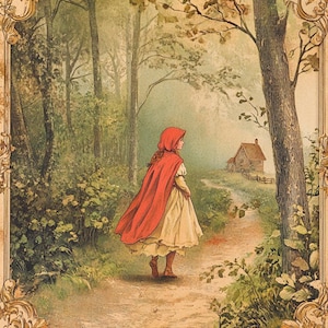 Decoupage Vintage Little Red Riding Hood #306, Letter Size Rice paper for Coaster, Trinket Box, Candle, Craft, Furniture, Scrapbook Journal
