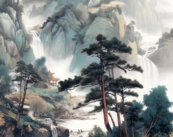 Decoupage Paper Chinoiserie Oriental Chinese Landscape Ink Painting #242, Letter Size Rice paper for Trinket Box, Candle, Furniture, & Craft