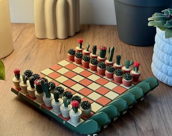 Kaktus-Schachspiel + zusätzliche Spielsteine | Magnetisches Reiseschachbrett zum Aufrollen | Sukkulenten-inspiriertes Geschenk für Pflanzenliebhaber und Strategiespiel-Fans