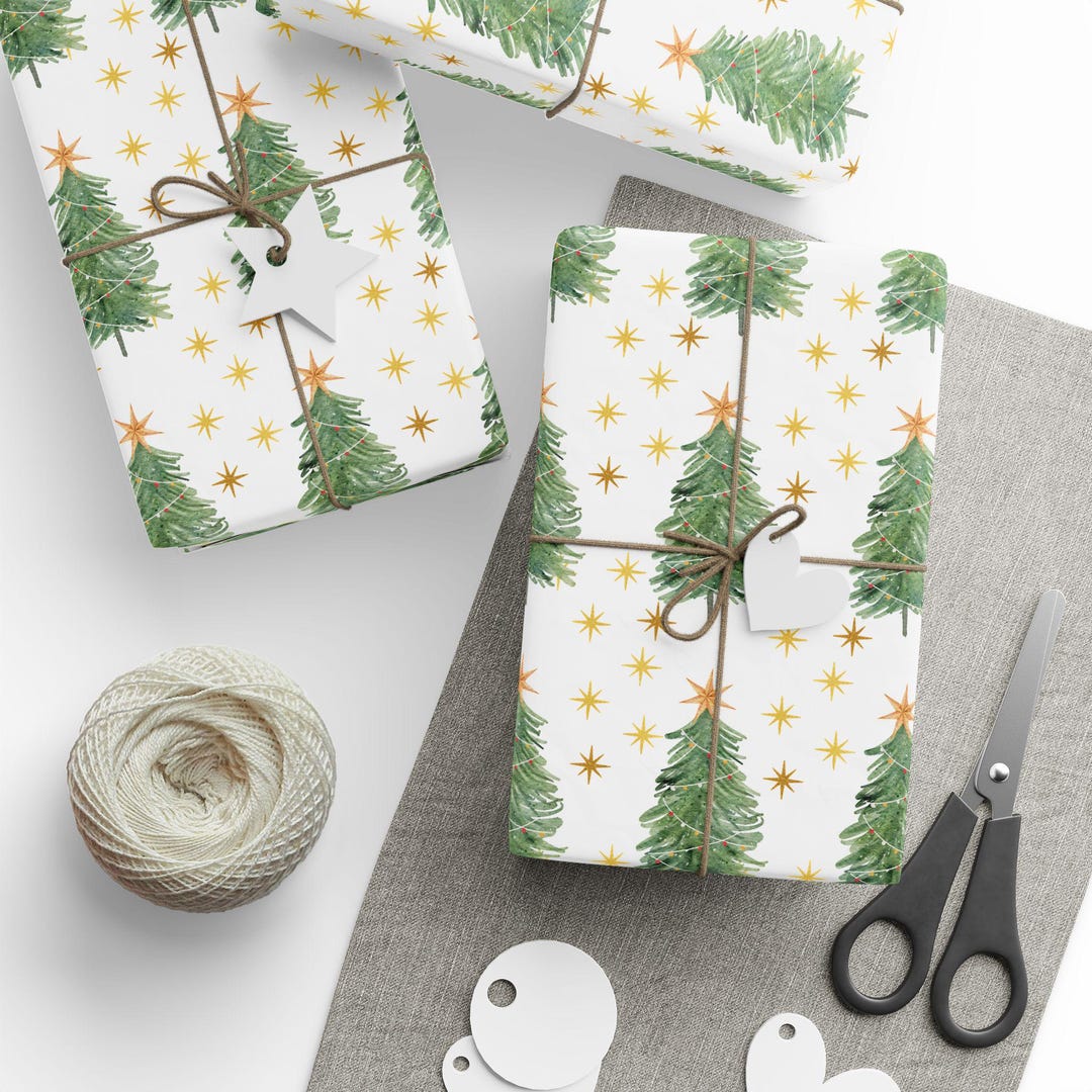 Christmas Tree and Festive Star Pattern Wrapping Paper - Etsy
