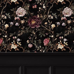 Moody Floral Wallpaper | Peel and Stick, Removable, Pre-Pasted | Dark Academia, Gothic Chinoiserie, Maximalist Decor, Cottagecore Botanical