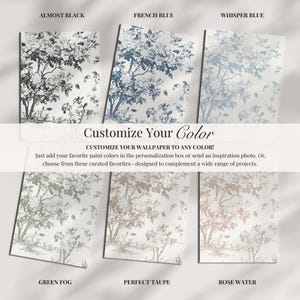 Dog Wallpaper, Whimsical Toile de Jouy Golden Retriever, Vintage Style Botanical, Peel & Stick, Removable, Pre-Pasted, Vinyl, Custom Color image 5