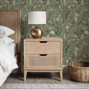 Green Botanical Farmhouse Wallpaper, William Morris Inspired, Cottagecore Decor | Paste the Wall, Prepasted, Removable Peel and Stick, Vinyl image 2