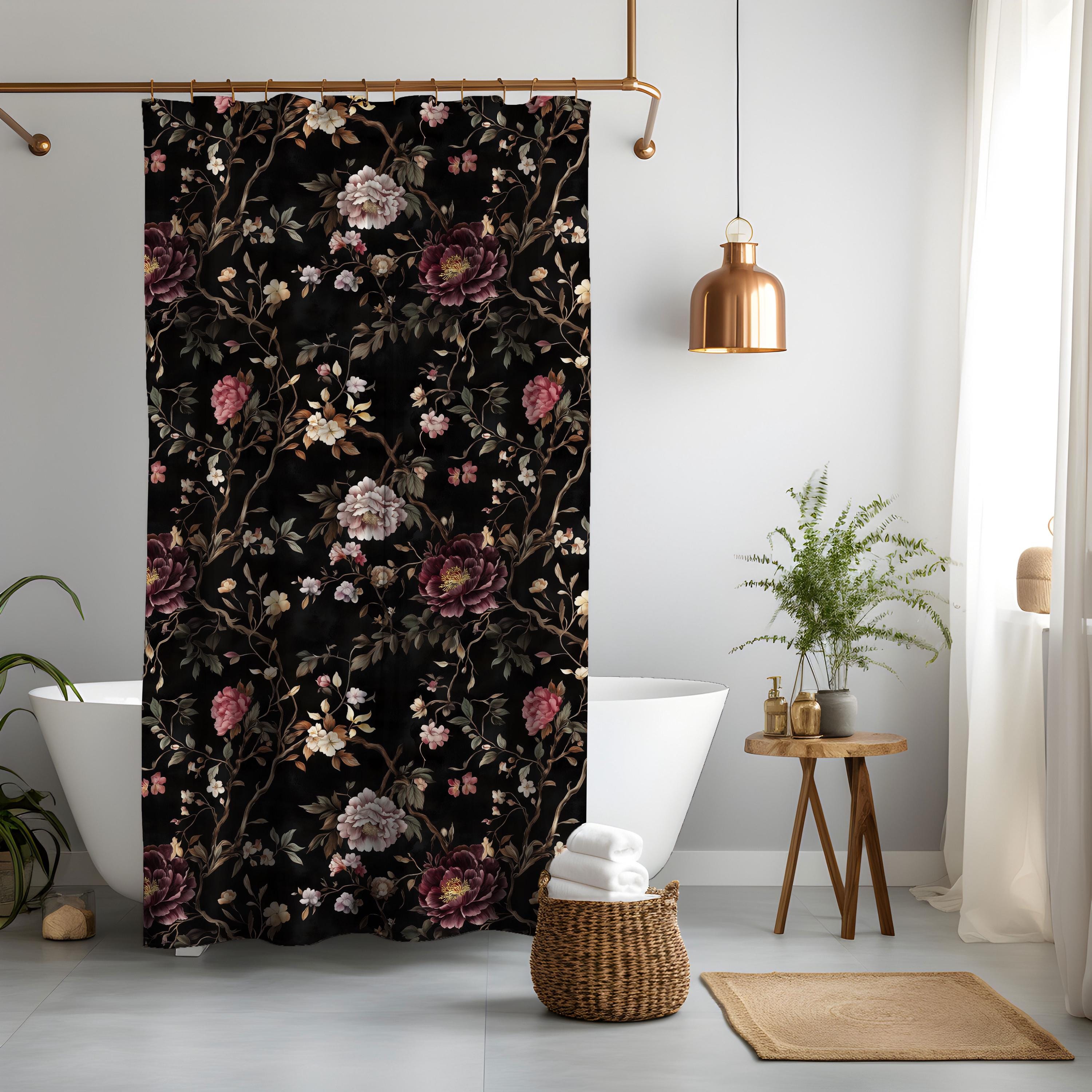 Black Floral Shower Curtain