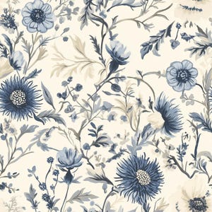 Tapete Blaue Wildblumen | Botanische Blumendistel | Leicht Academia Cottagecore Dekor | Abnehmbarer Peel and Stick, Prepasted, Vinyl