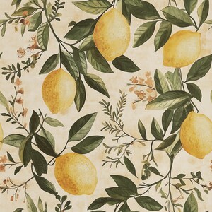 Tapete Zitrone | Schälen und aufkleben, entfernbar, vorgeklebt | Bauernhaus Dekor | Cottagecore Tapete | Handgemalt im Vintage-Stil