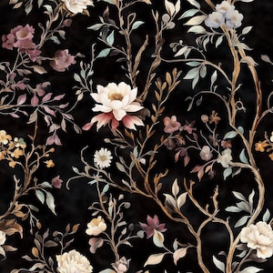 Moody Floral Wallpaper | Peel and Stick, Removable, Pre-Pasted | Dark Academia, Gothic Chinoiserie, Maximalist Decor, Cottagecore Botanical