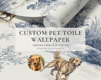 Custom Dog Wallpaper, Scenic Hunting Dog Toile, Personalized Pet Portrait from Photos, Peel & Stick, Removable, Pre-Pasted, Vinyl